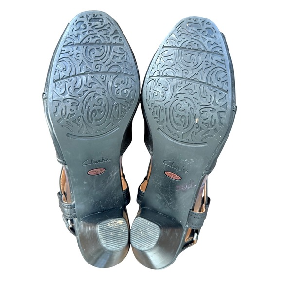 Clarks Black Leather Crisscross Peep Toe Slingback Heels Women Size 8 - Picture 7 of 8